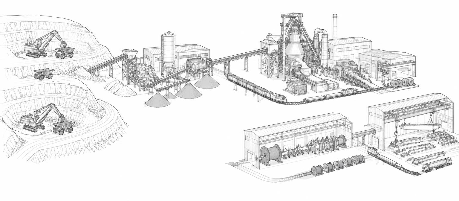 Industrial materials & applications — line drawing