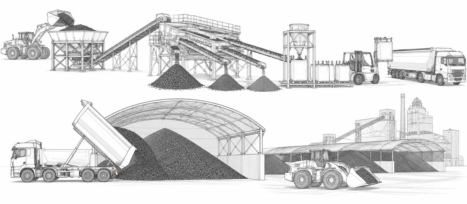 Carbon structure & material preparation — line drawing