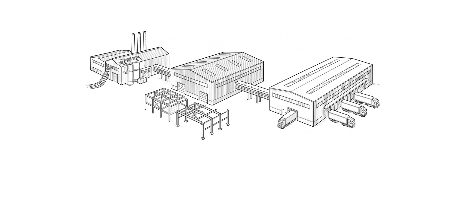 An interconnected commercial perspective — line drawing
