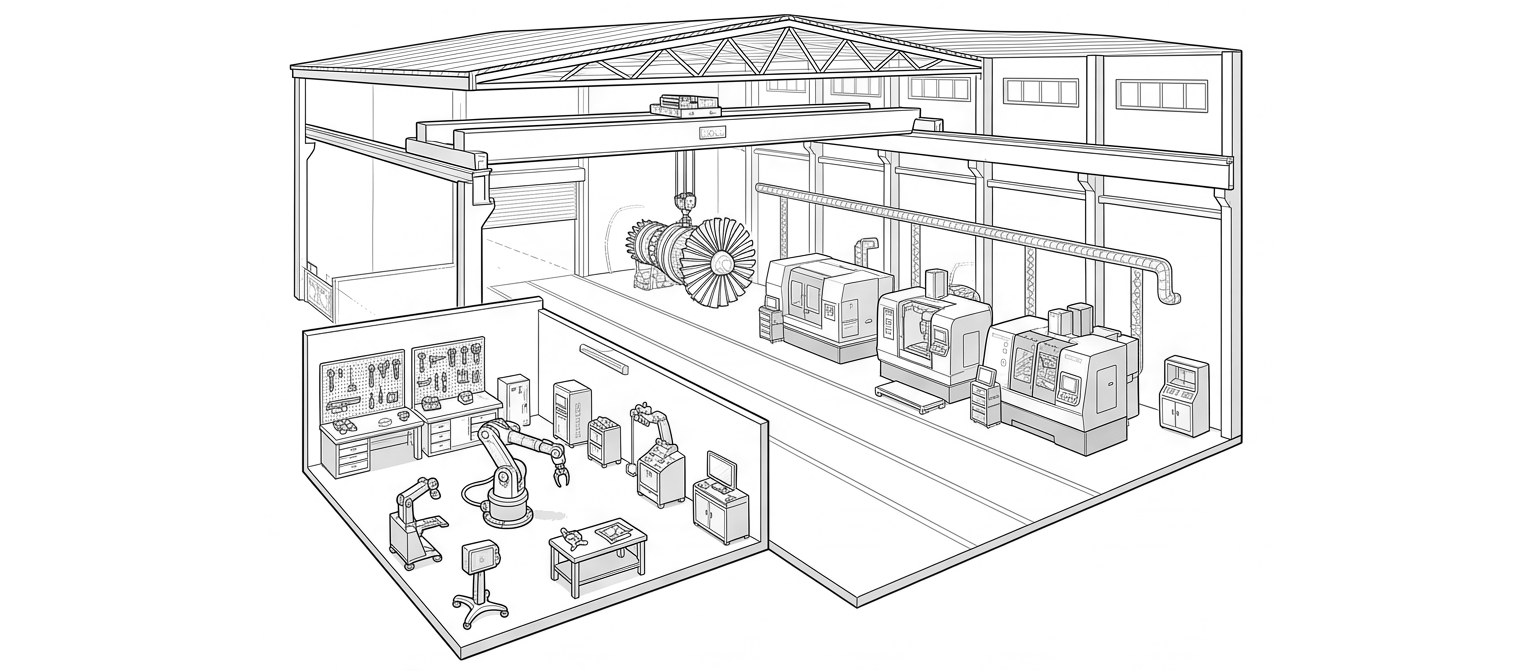 Assets & operating context — line drawing