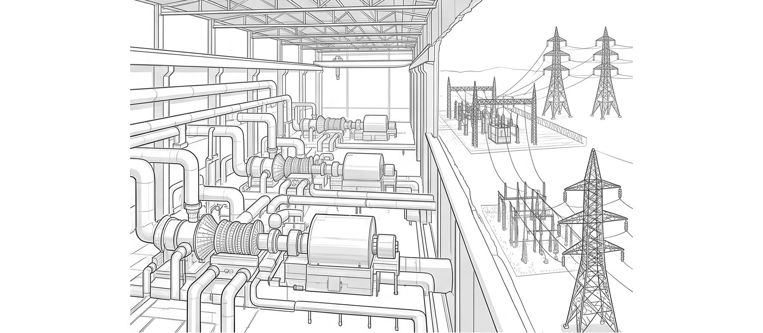 Energy & industrial development — line drawing