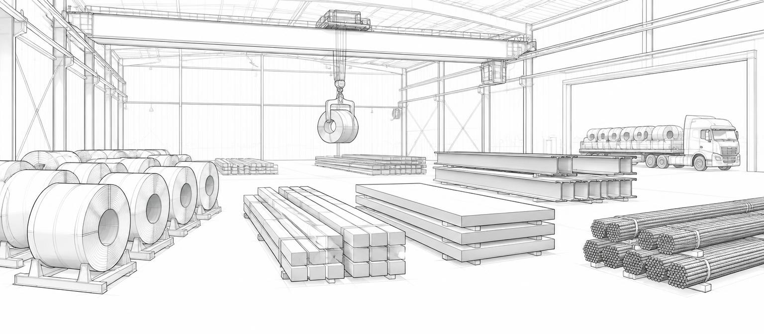 Steel storage and dispatch — illustrative process — line drawing