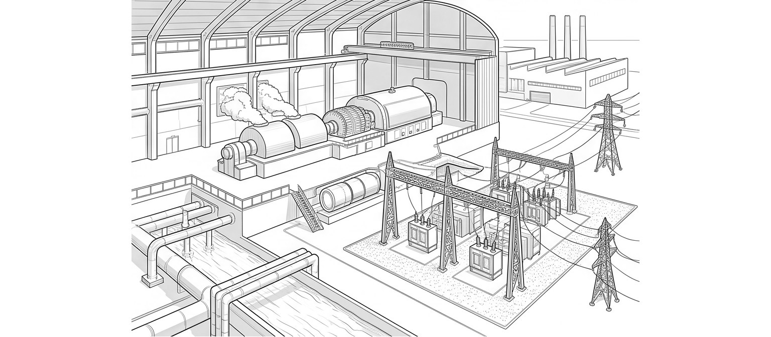 Energy & industrial development — line drawing
