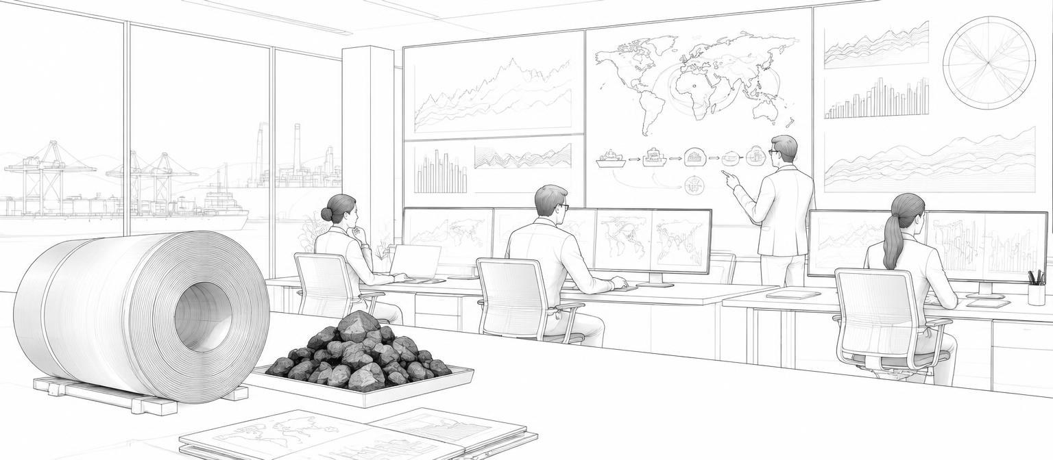 Commodity market analysis — illustrative scene — line drawing
