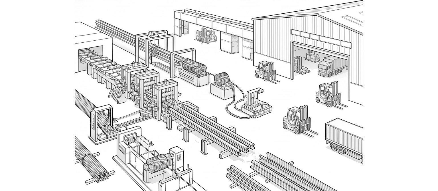 Material to industrial application — line drawing
