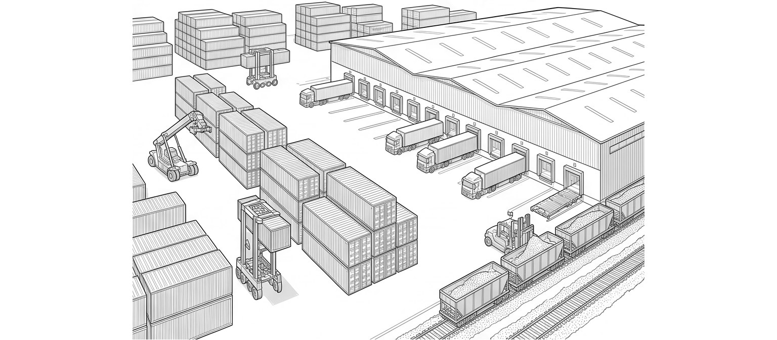 Material, information & commercial flows — line drawing