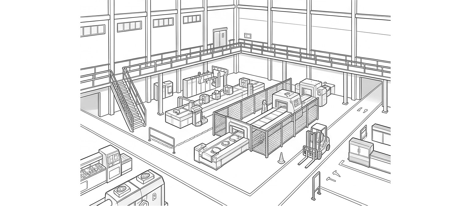People & engineered separation — line drawing