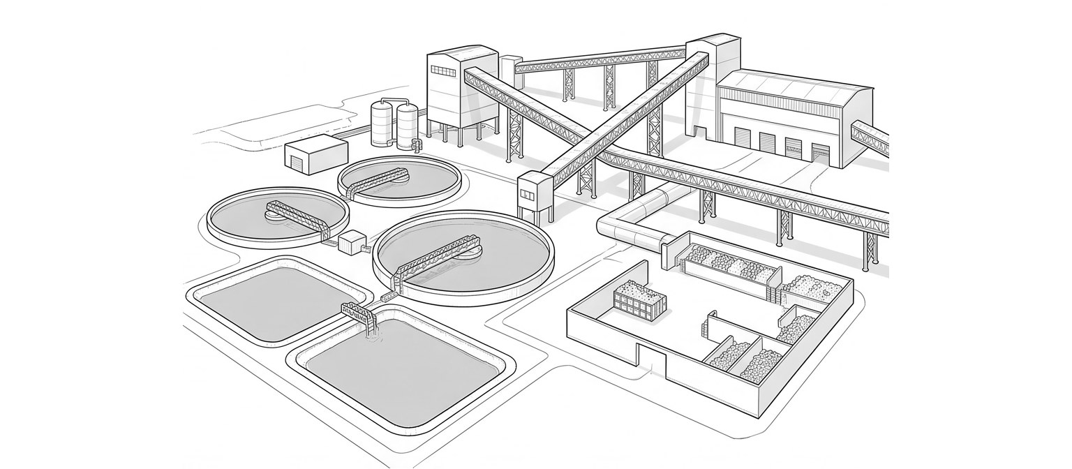 Resources, impacts & people — line drawing