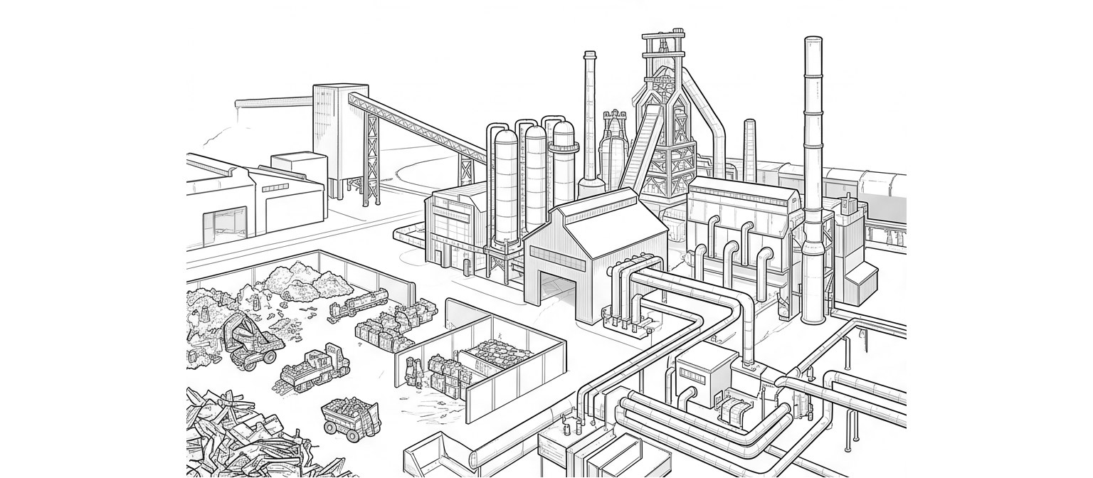 Resources, impacts & people — line drawing